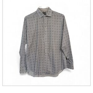 Thomas Dean Men’s XL Button-Down Shirt Geometric Floral Print Long Sleeve